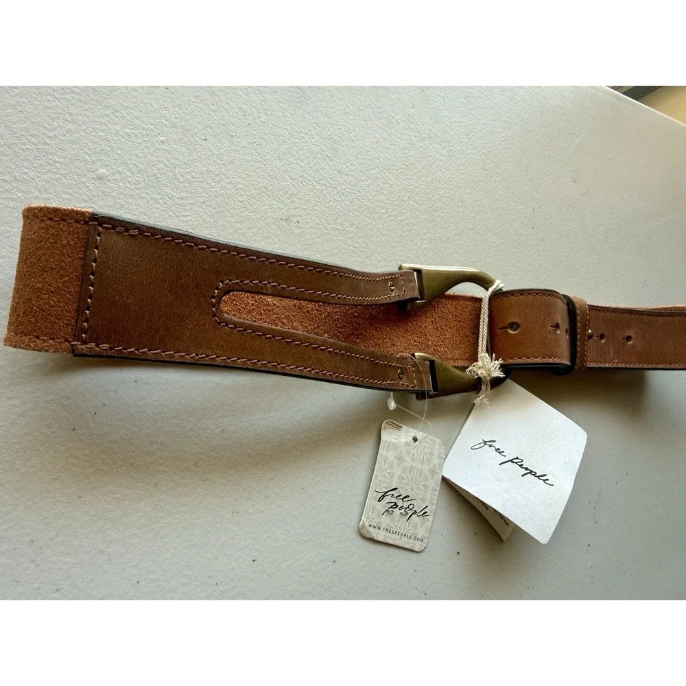 NWT Free People Leather Belt Brown Brass S/M Boho Festival